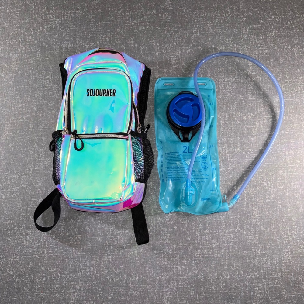 Sojourner Holographic Hydration Pack Rave Hiking Bladder Iridescent Festival Bag